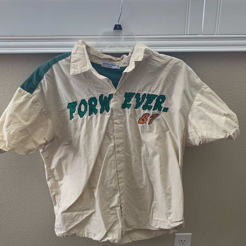 Vintage green and beige button up